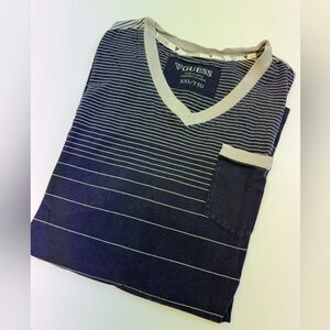 Guess Navy and Gray Striped Short Sleeve Tee